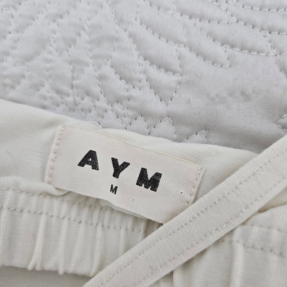 AYM Studio Bamboo Cotton Cross Back Midi Dress Off White Cream V-Neck Size M - Picture 9 of 9